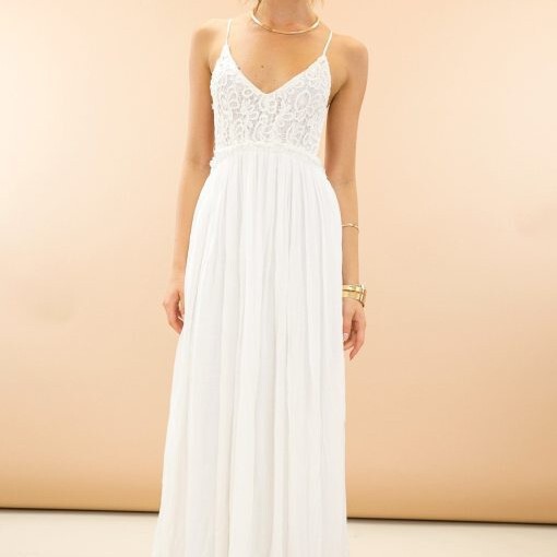 European and American Cross-border Women's Clothing White Lace Hollow Backless Stretch Waist Sling Fashion Maternity Long Sling Dress