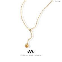 欧美几何简约圆球吊坠项链可调节流苏百搭锁骨链镀金钛钢饰品女