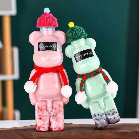 Cyber Celebrity Bear Milk Tea Cup Commercial Disposable PET Bottle Transparent Plastic Bottle Bear Bear Juice Bottle
