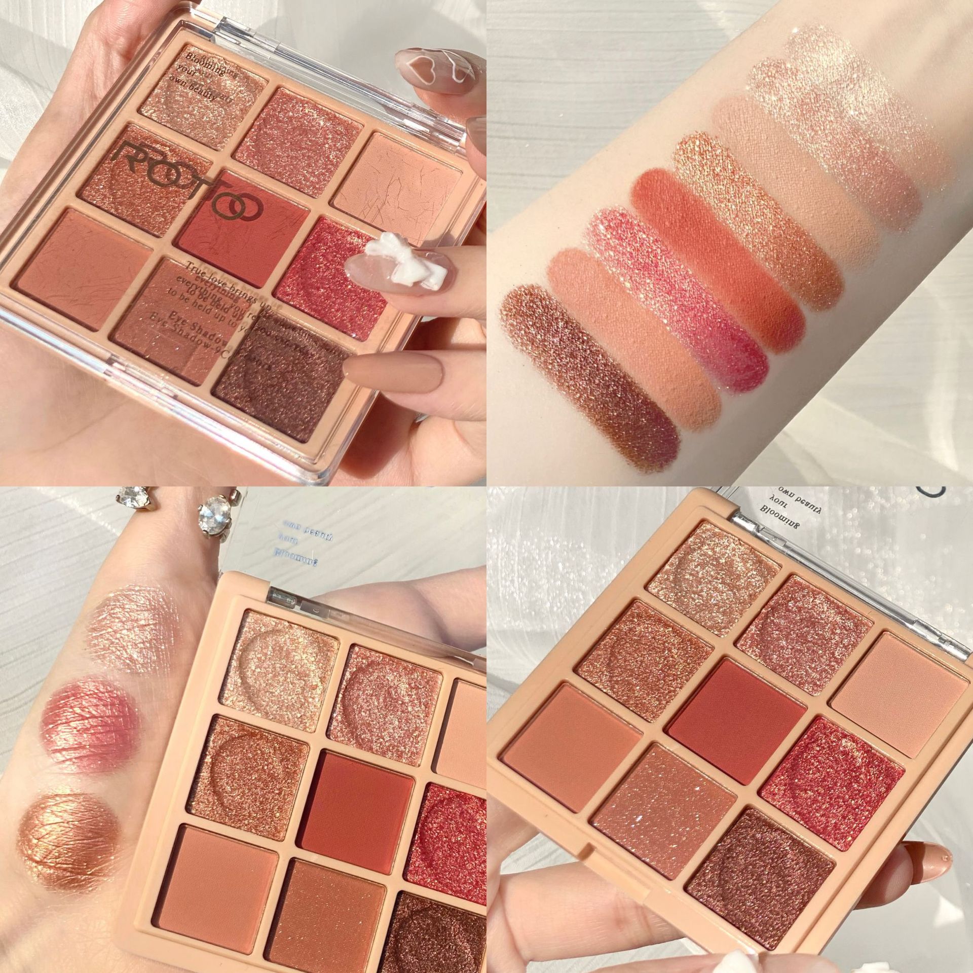 ROTO Transparent Nine-Color Acrylic Eyeshadow Plate Pearlescent Matte Nine-Palace Lattice Earth Color Eyeshadow Milk Tea Series Explosions