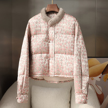 2025新款桑蚕丝鹅绒外套女 新中式水貂毛领高端非遗宋锦短羽绒服