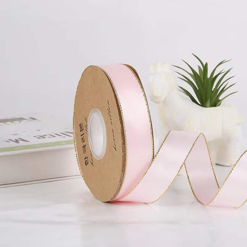 25mm de doble cara cinta de borde dorado doble borde dorado cinturón de poliéster hecho a mano caja de regalo de flores embalaje Cinta de soporte