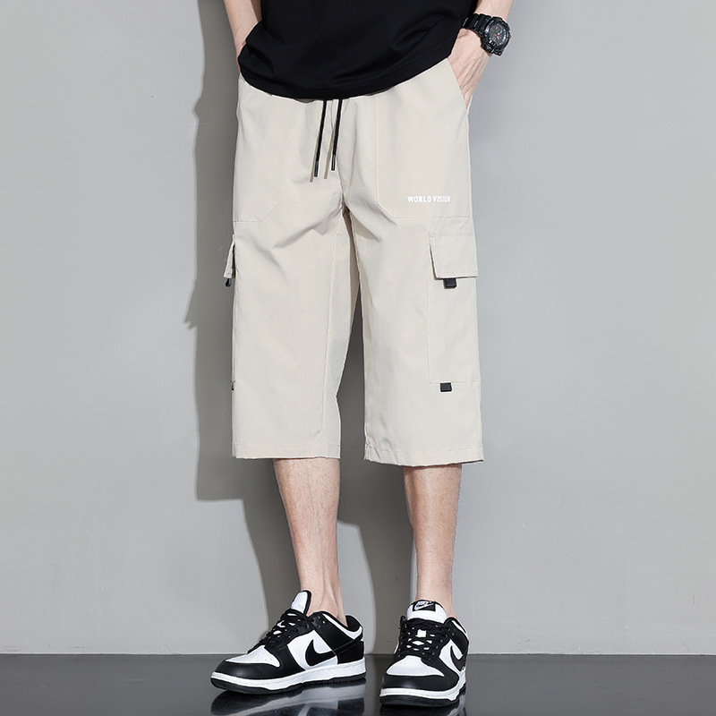 Pantalones de herramienta para hombres de verano delgados pantalones deportivos de moda pantalones cortos casuales sueltos pantalones rectos de calle alta