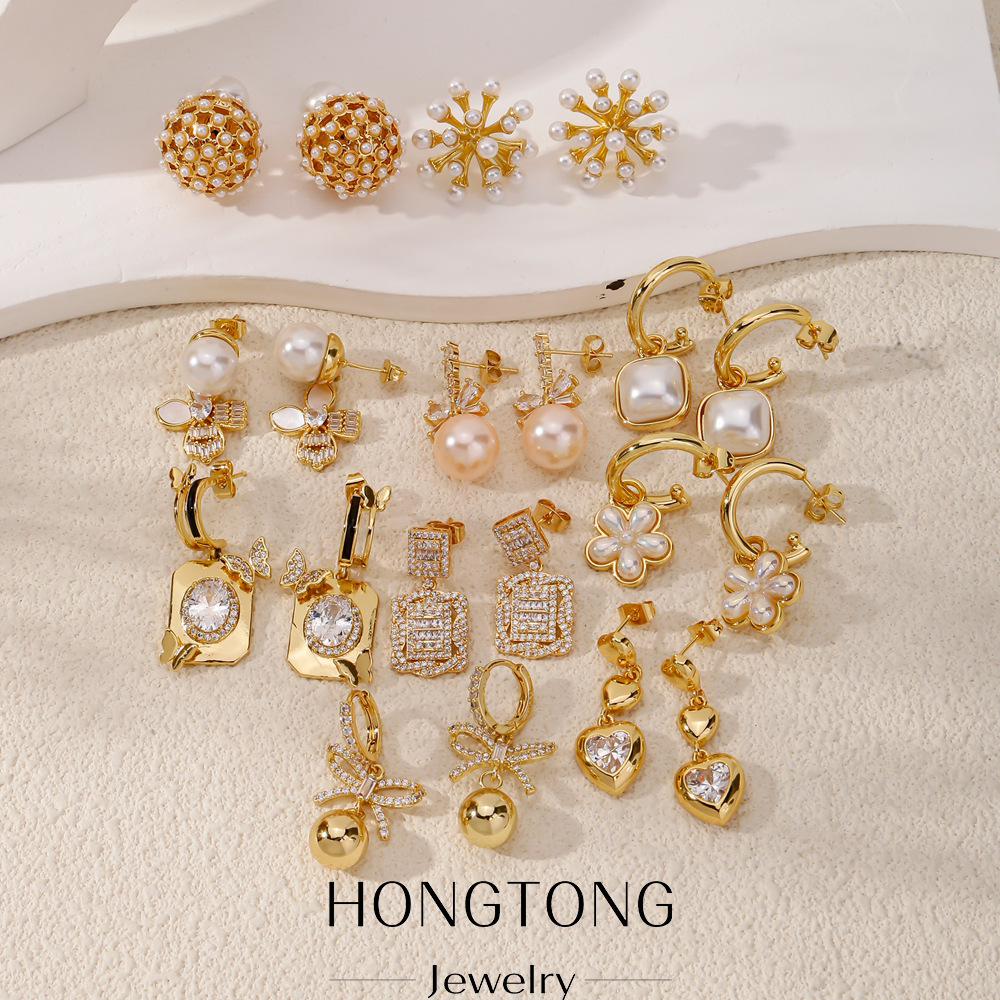 fashionable geometric sophisticated elegant design earrings pearl