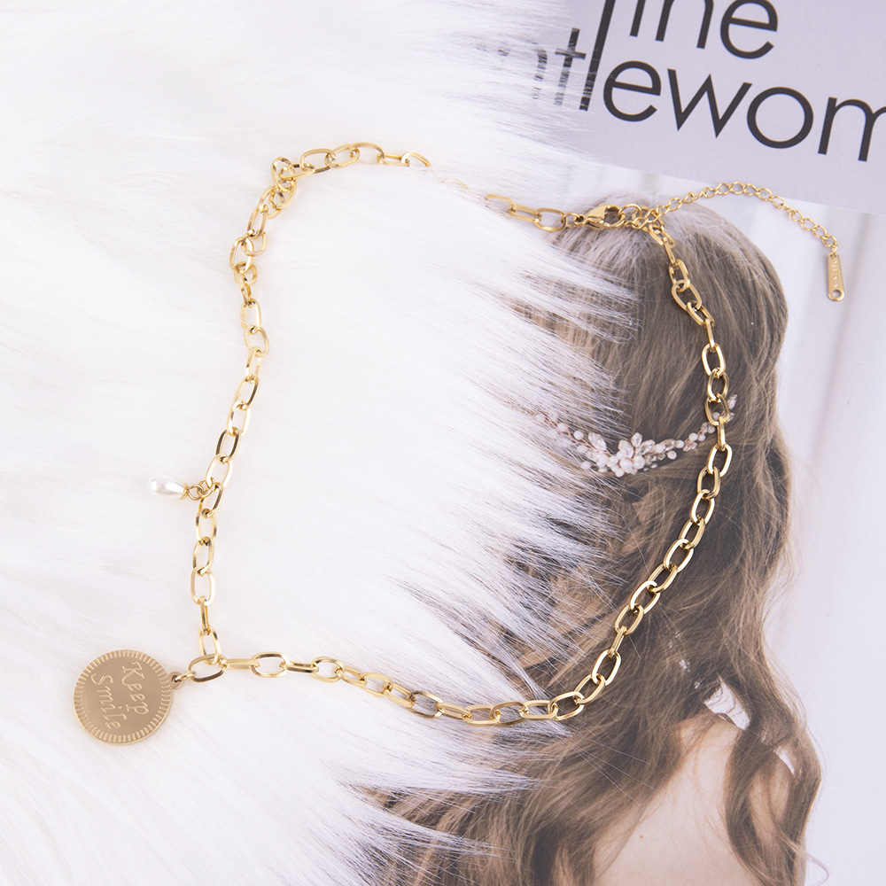 Pearl Pendant Chain Necklace In Stainless Steel For Women_voghion.com