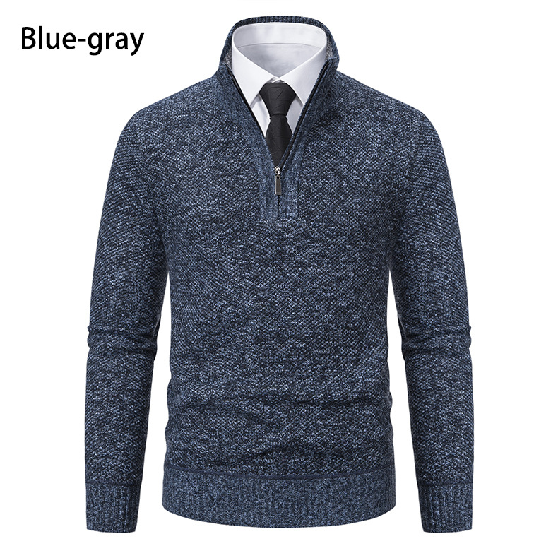 Men's 2024 men's casual knitted base stand up collar with fleece warm sweater jacket for men_voghion.com