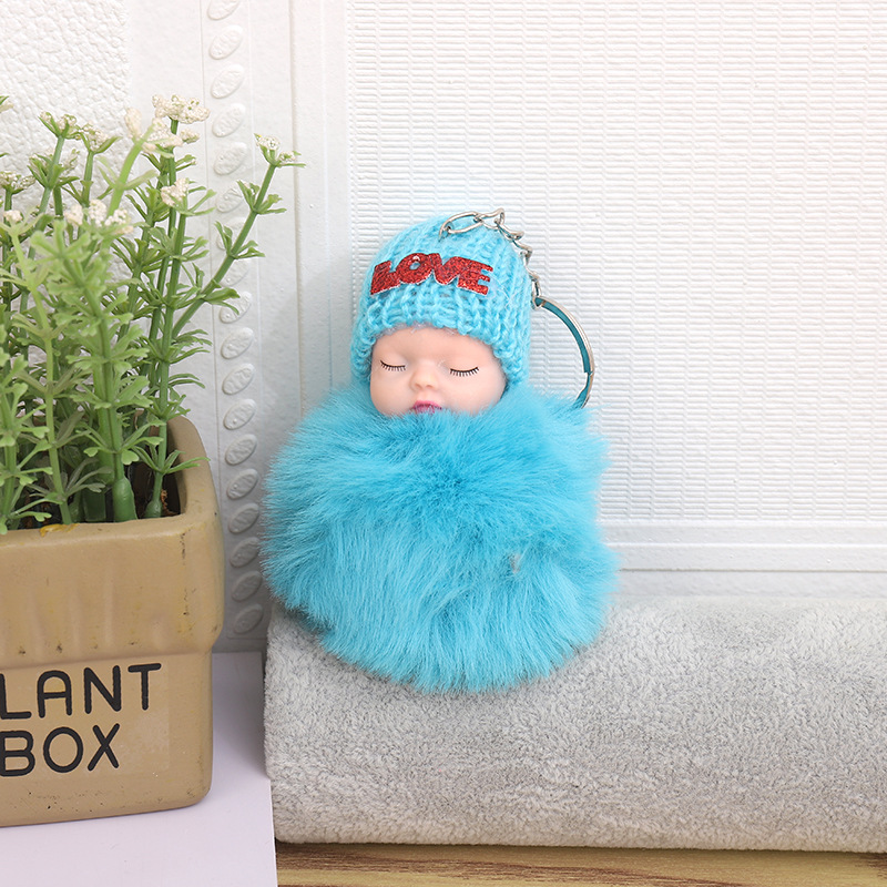 Creative Fur Ball Sleeping Doll Plush Keychain Pendant Car Key Chain Cute Bag Pendant Small Gift Wholesale