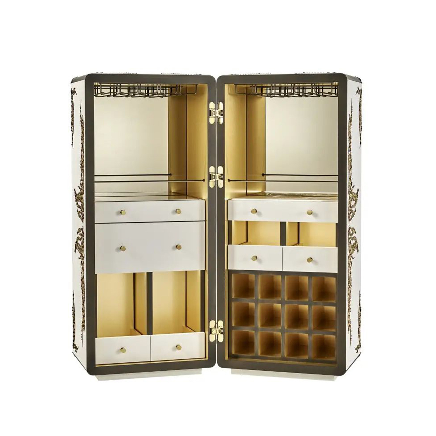 Light Luxury High-End Solid Wood Wine Cabinet Sideboard Villa Living Room Home Creative Embroidery Decoration Multi-Layer Red Wine Display Cabinet