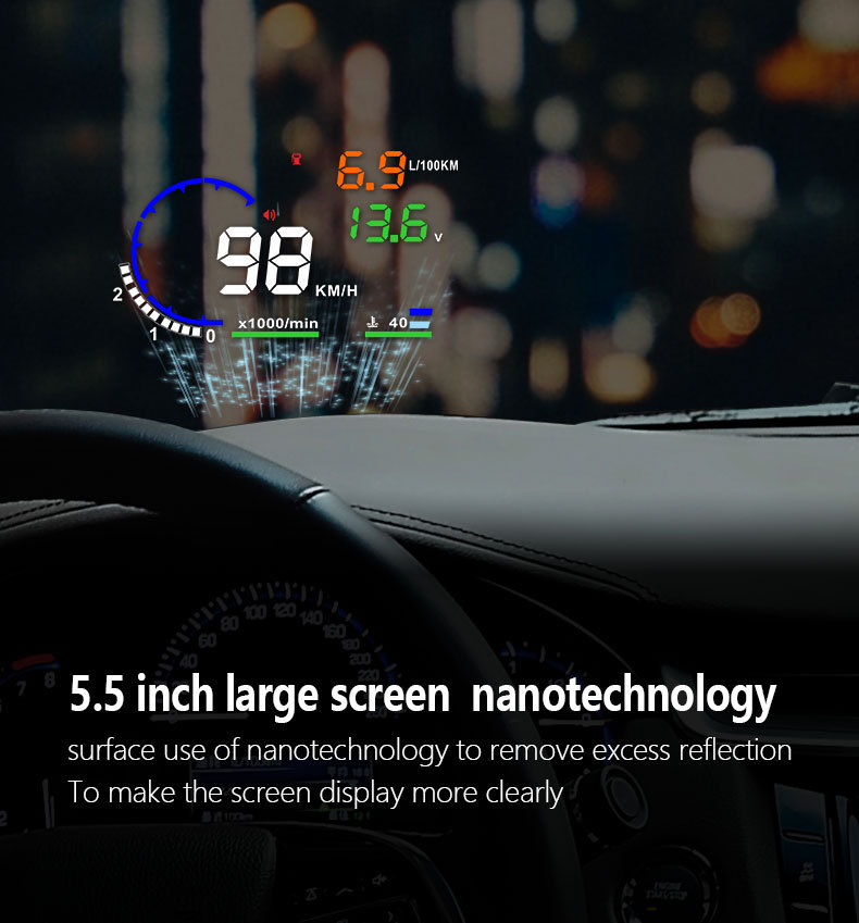 Cross-Border Hot Selling Car Head-Up Display Car Hud Multi-Function Instrument Obd Head-Up Display Supports Customization