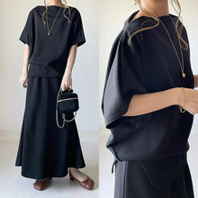 日系夏装新款女装 纯色休闲时尚不规则设计卫衣两件套套装