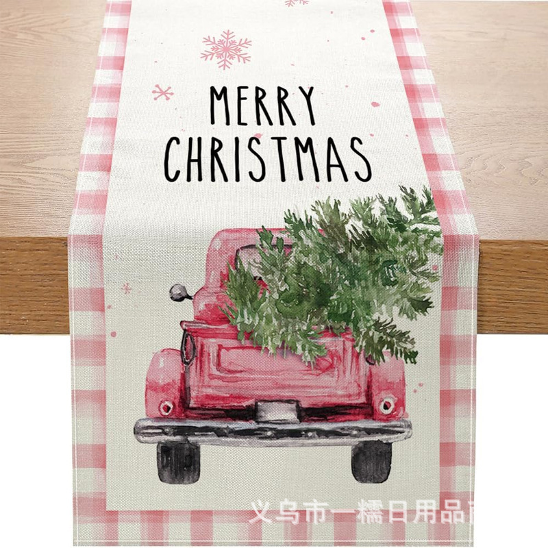 国境を越えて人気のクリスマステーブル旗サンタクロースヘラジカ雪だるま亜麻プリント客間茶卓装飾品|undefined