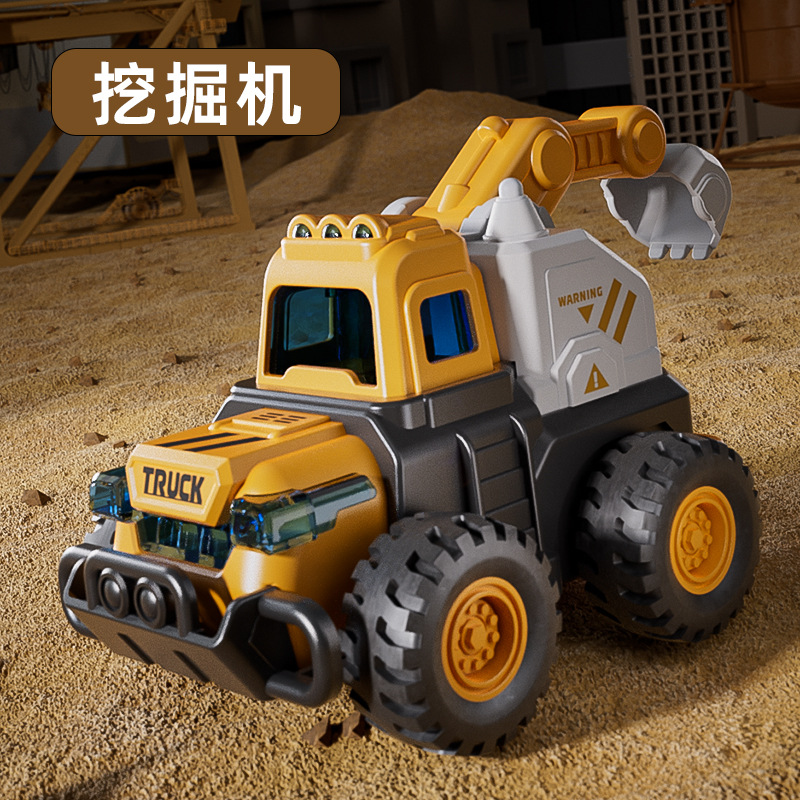 Set de vehículos de construcción de empuje y arrastre: excavadora, coche de juguete, excavadora, apisonadora, bulldozer, montacargas, vehículo de ingeniería, deslizamiento inercial.