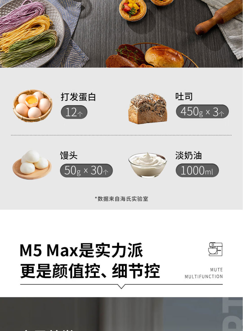 海氏厨师机和面机M5max彩屏版 家用全自动揉面禾面一体压面机轻音