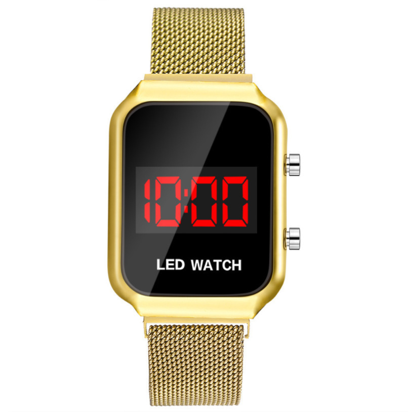 Hot selling push-button electronic watch student sports personality magnet buckle mesh belt led watch_voghion.com