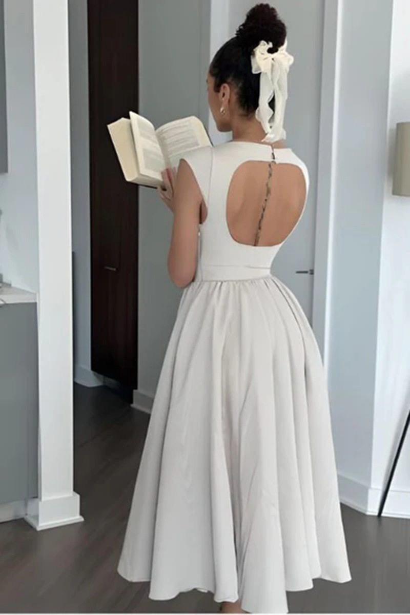 Women's Sleeveless Dress European American Style Spring Fashion Pure Sexy Temperament with Waist Cinching Backless Design for Summer_ecoleips.com