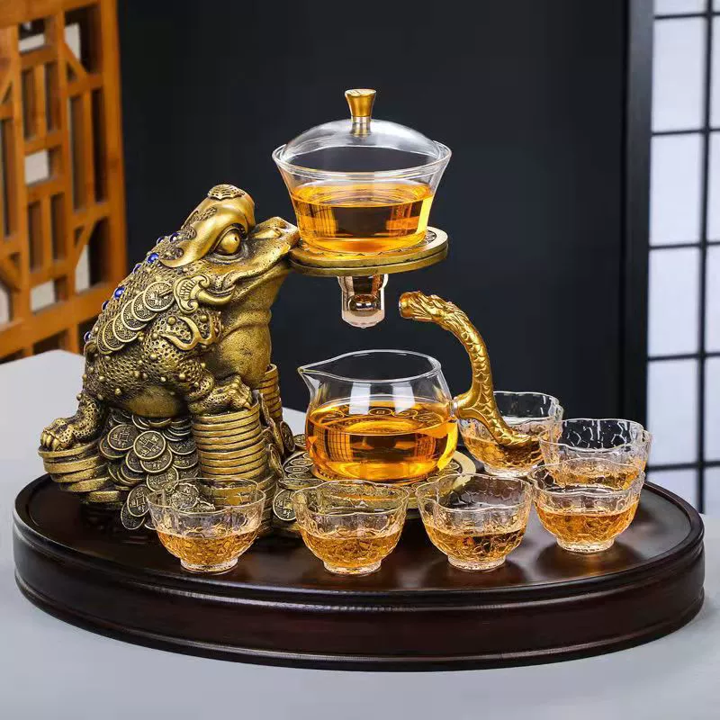 Glass automatic tea set, for luck