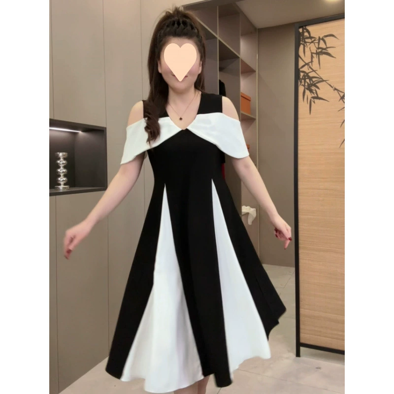 2024 новое летнее платье с короткими рукавами и подтяжками на талии, женская свободная юбка большого размера на одно плечо, уменьшающая возраст