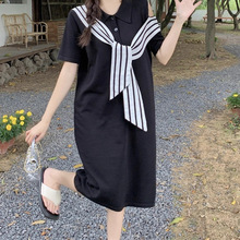 档口实拍25年夏大码连衣裙短袖减龄气质露肩设计感小黑裙宽松显瘦