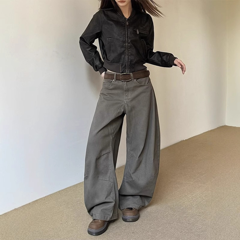 Melard Silhouette Wide-Leg Scimitar Jeans Spring and Autumn New American Retro Pleated Versatile Loose Pants for Men and Women