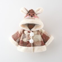 1725童装宝宝披风斗篷秋冬新款儿童保暖格子毛呢外套女童厚外套