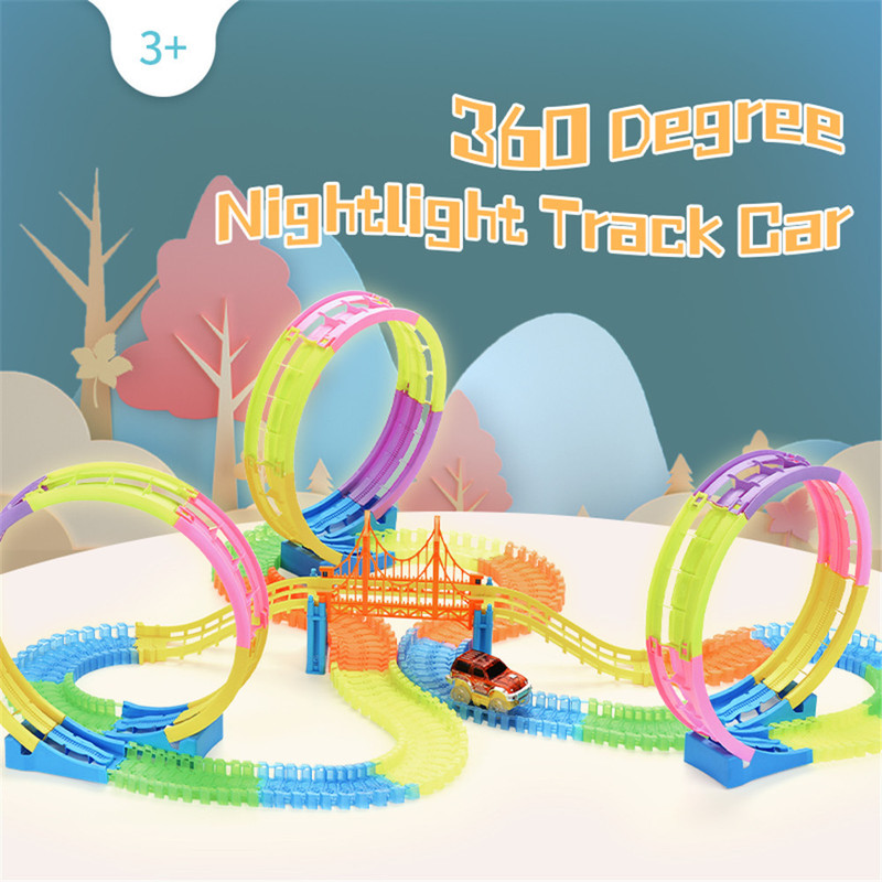 Cross-Border 360-Degree Rotating Three-Round Luminous Track Racing 200 Sections Kidsren's Educational DIY Puzzle Toy Set