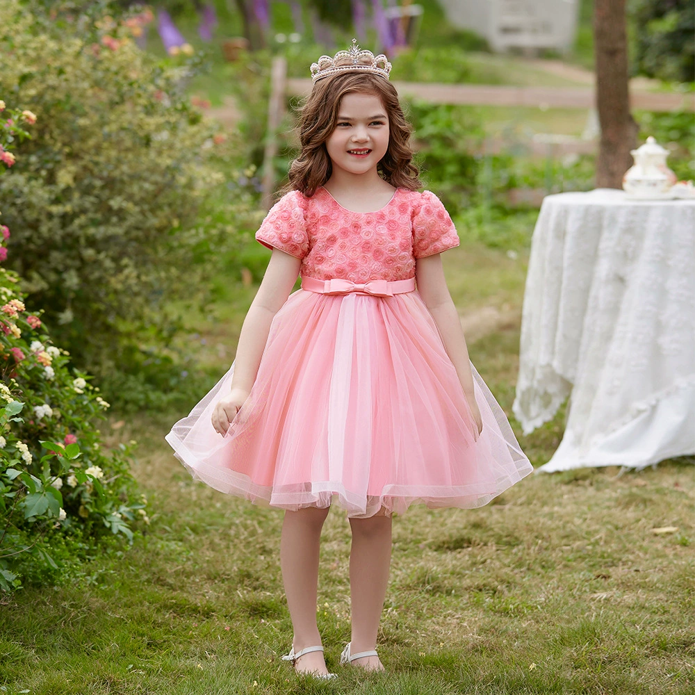Европейские и американские детские платья, платья принцесс, платья с пышными рукавами, платья для выступлений на фестивалях, платья с бантом для детей