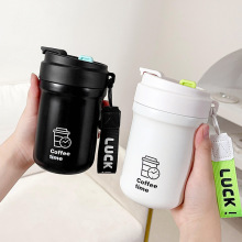 新款简约保温杯女生带吸管双饮水杯高颜值办公室不锈钢316咖啡杯