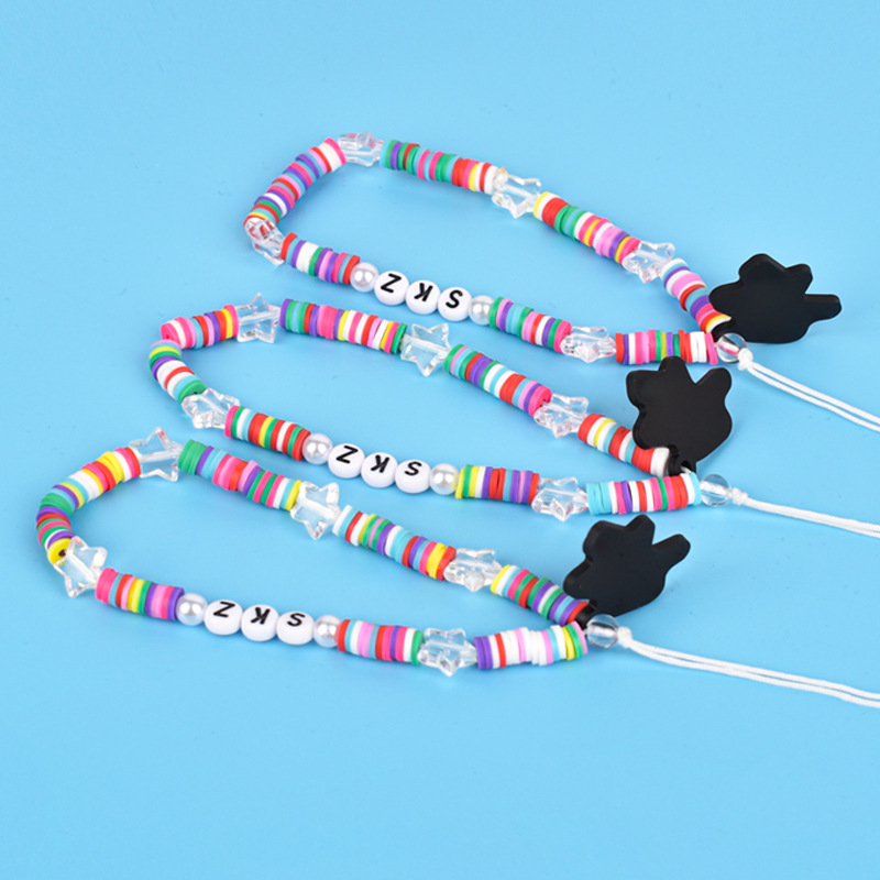 创意软陶亚克力串珠手机挂绳手腕彩虹色手机挂饰钥匙挂绳可定制