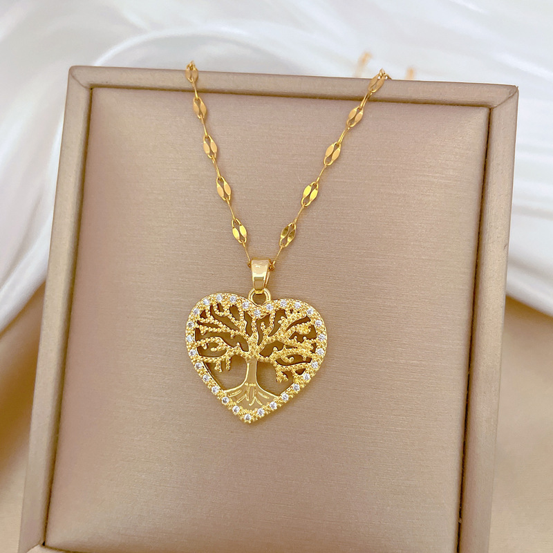 Gorgeous Tree Of Life Full Diamond Necklace Titanium Steel Chain_voghion.com