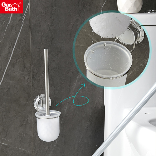 No punching toilet brush rack bathroom toilet brush storage set stainless steel brush rod plastic brush head set
