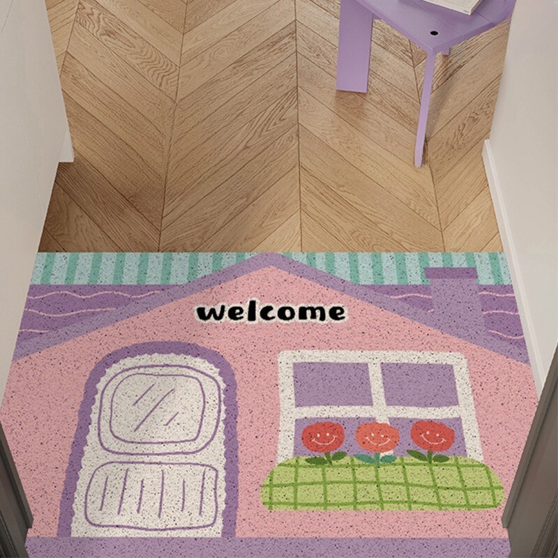 Small Fresh Style Cartoon House Silk Ring Floor Mat Home Dirt-Resistant Wear-Resistant Door Mat Entrance Entrance Soil Scraping Mud Foot Mat