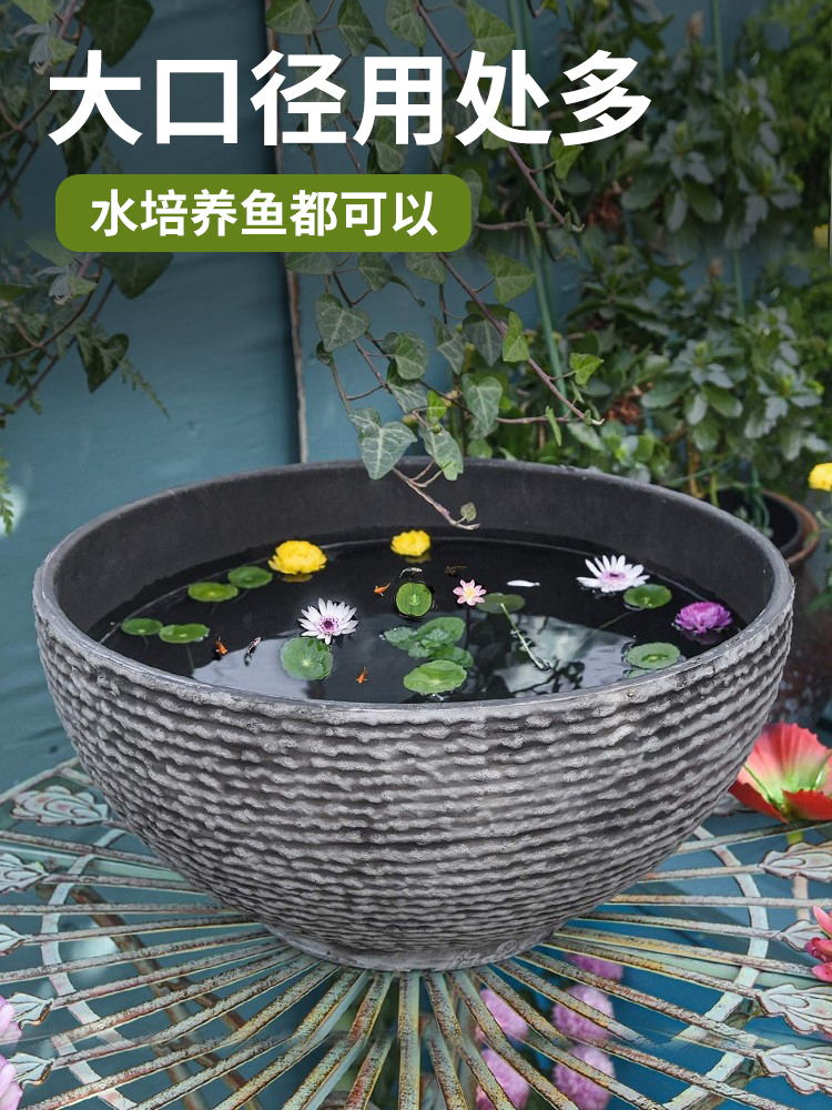 古法养鱼生态缸睡莲碗莲盆家用阳台养鱼池庭院造景仿石头水培鱼池