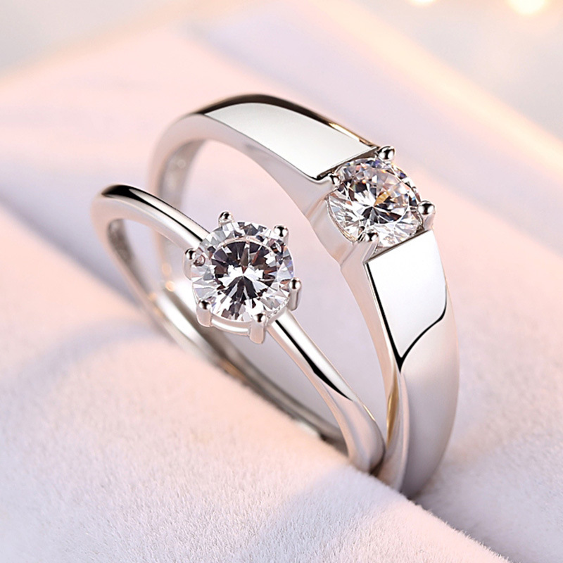 Anillo de pareja de plata esterlina S925 con apertura ajustable