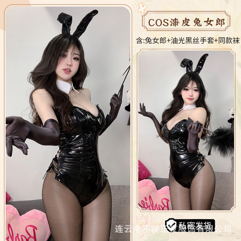 토끼 소녀 + 어울리는 양말 + 검은색 실크 장갑