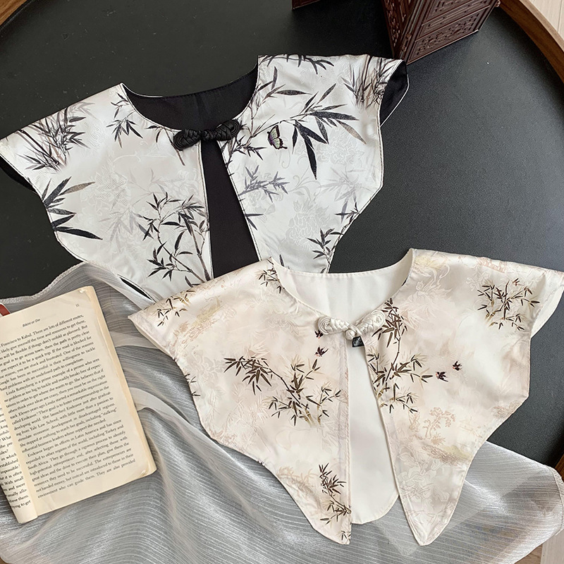 Collar falso para niños collar falso de hoja de loto impresión serie de estilo antiguo de doble cara decoración de cierre de hombro de nube pequeño chal