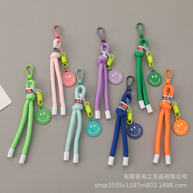 Short Smiling Face Braided Colorful Keychain Lanyard Pendant DIY Bag Clothing Accessories Car Keychain Decoration