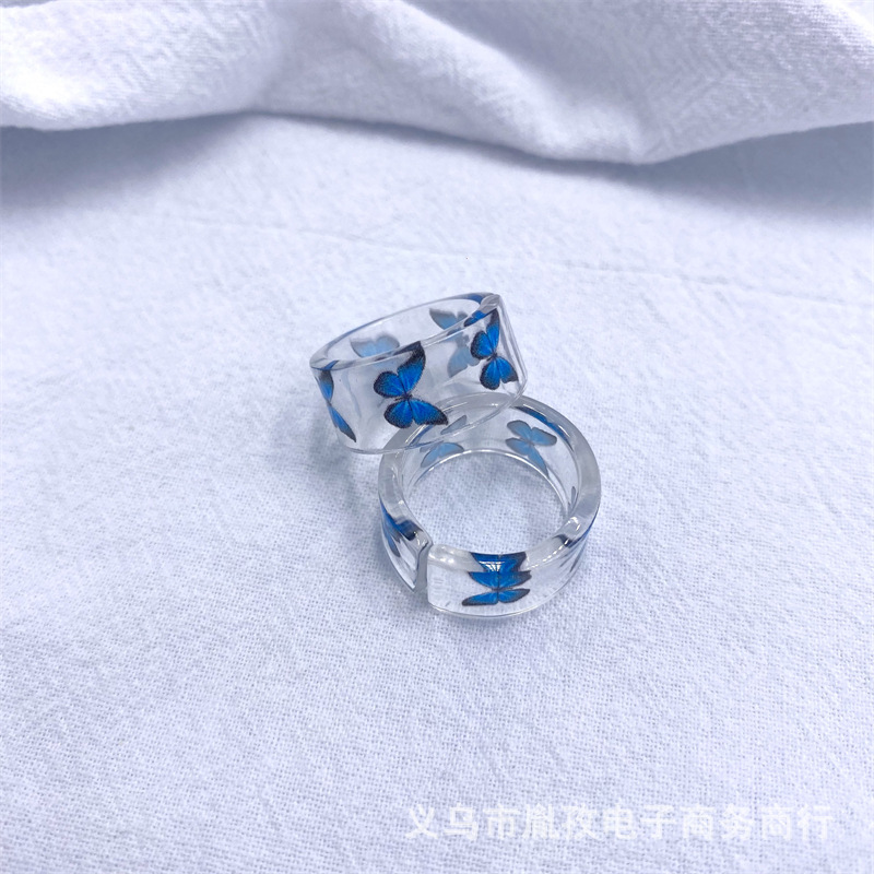 Nueva Corea del Sur ins estilo colorido mariposa anillo abierto de resina acrílica anillo de Venta caliente europeo y americano