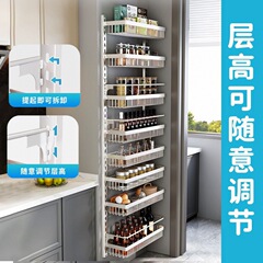 物置棚は穴を開けないでドアを開けた後に壁掛けして棚の多層の台所の食器棚の壁の調味料の物置棚を収納します。