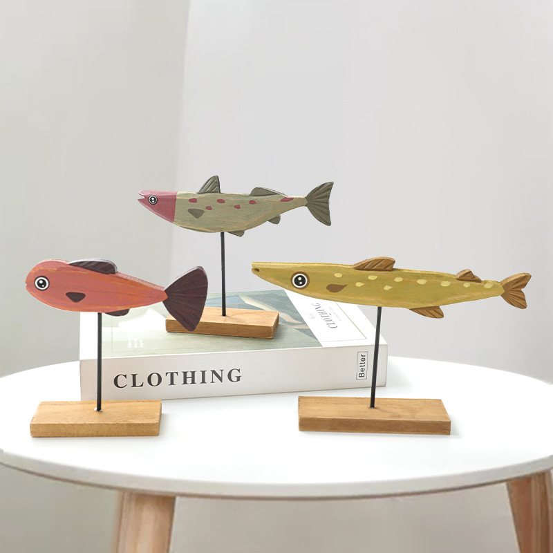 Mediterranean style handmade creative wooden small fish desktop…