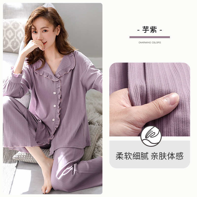 Pijamas de mujer primavera y otoño 100% algodón de manga larga ropa para el hogar Otoño e Invierno traje fino de talla grande
