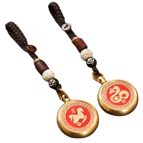 Brass Chinese Zodiac Chinese Red Turn Lucky Keychain Pendant Retro Turn Money Pendant