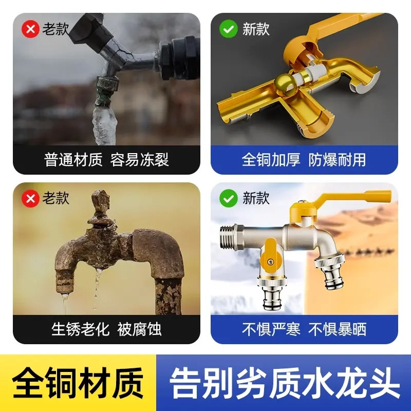 高品质4分户外自来水大流量全铜加厚防冻水龙头一进二双出水室外|undefined