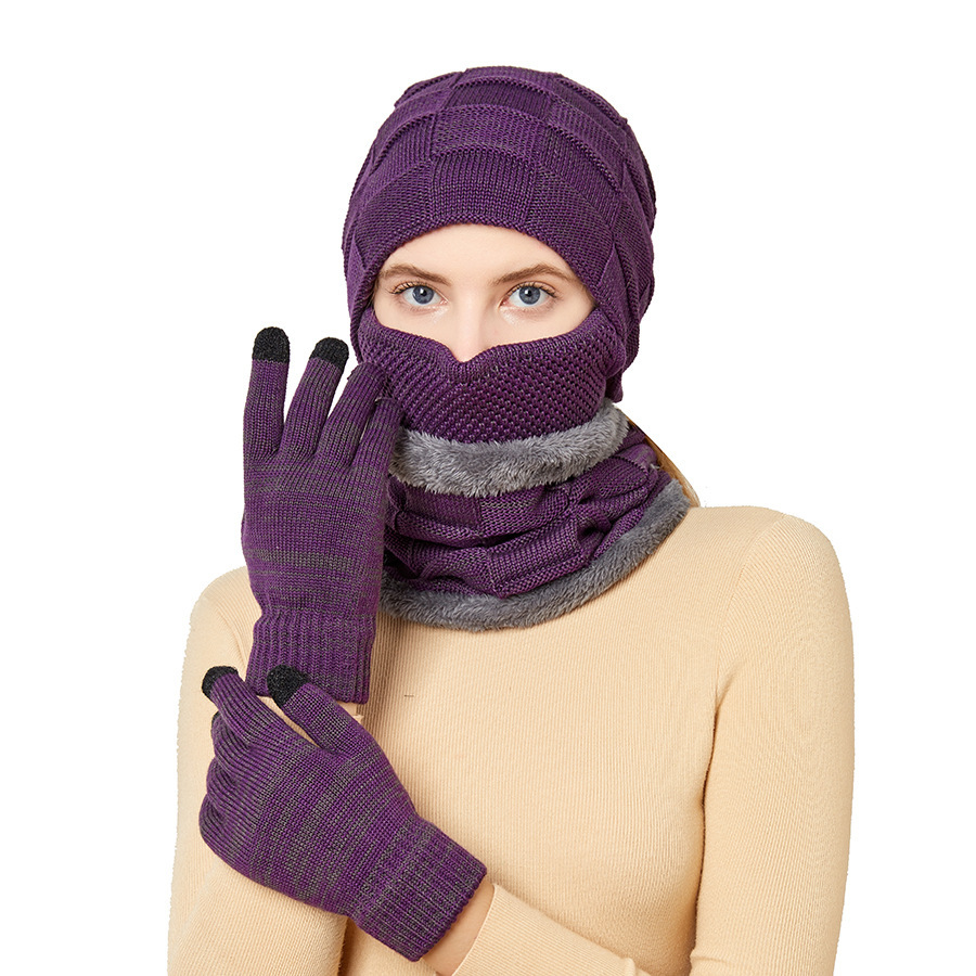 Nuovo stile europeo e americano per coppie autunnali e invernali con cappello caldo di peluche, sciarpa, maschera, guanti, set da quattro pezzi, transfrontaliero_voghion.com