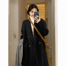 羽绒服内胆毛呢外套女中长款2025冬季加绒加厚宽松呢子羊绒大衣潮