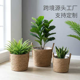 北欧花盆草编防水海草盆栽花篮编织篮手工竹编藤编篮子植物跨境
