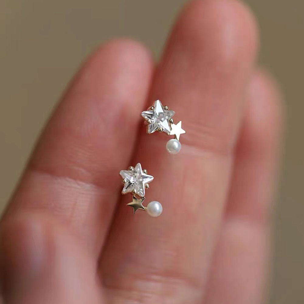 1 Pair Simple Style Star Sterling Silver Inlay Zircon Ear Studs display picture 2