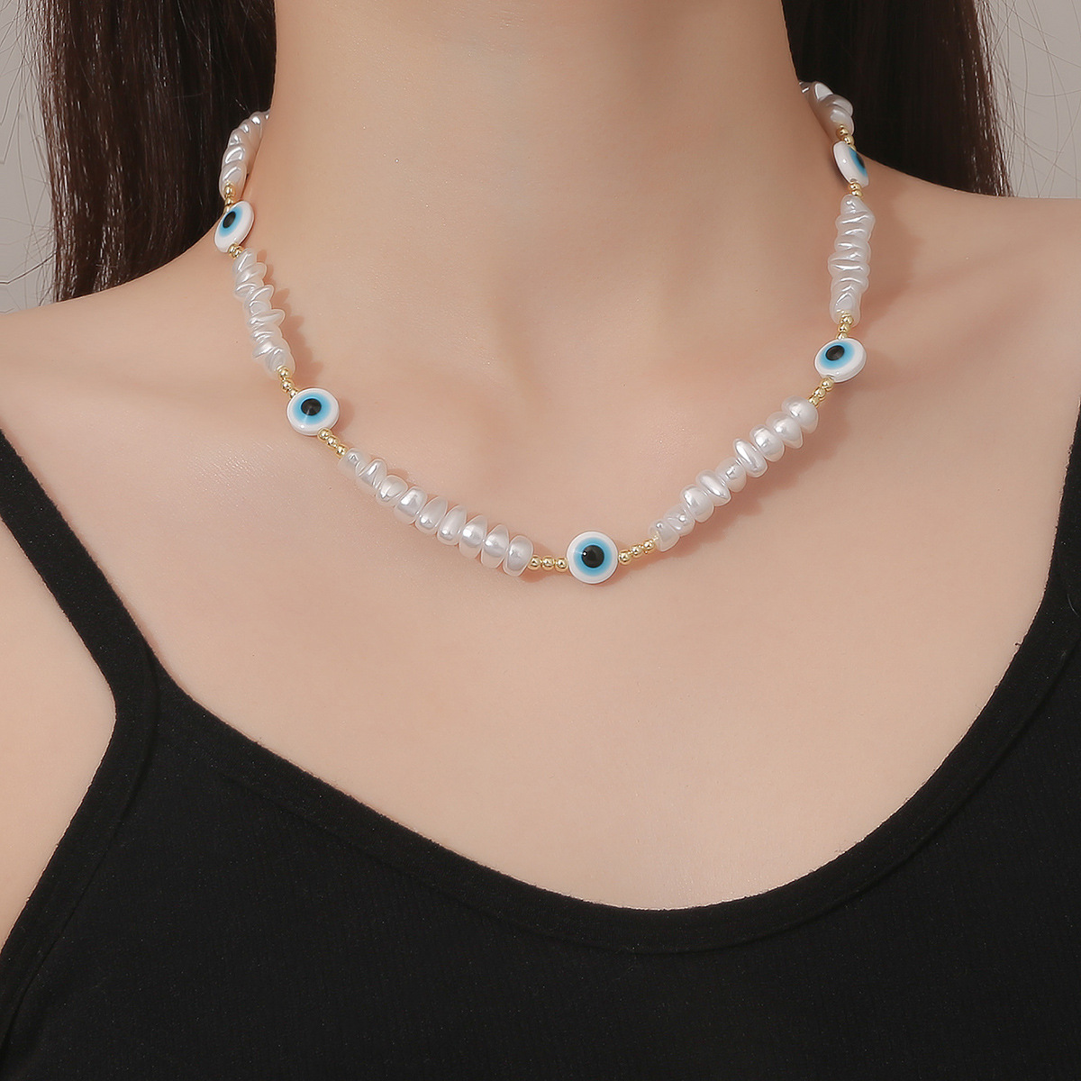 collana con occhio di diavolo di alta qualità, nuova collana multistrato con ciondolo in lega con occhio esagerato_voghion.com
