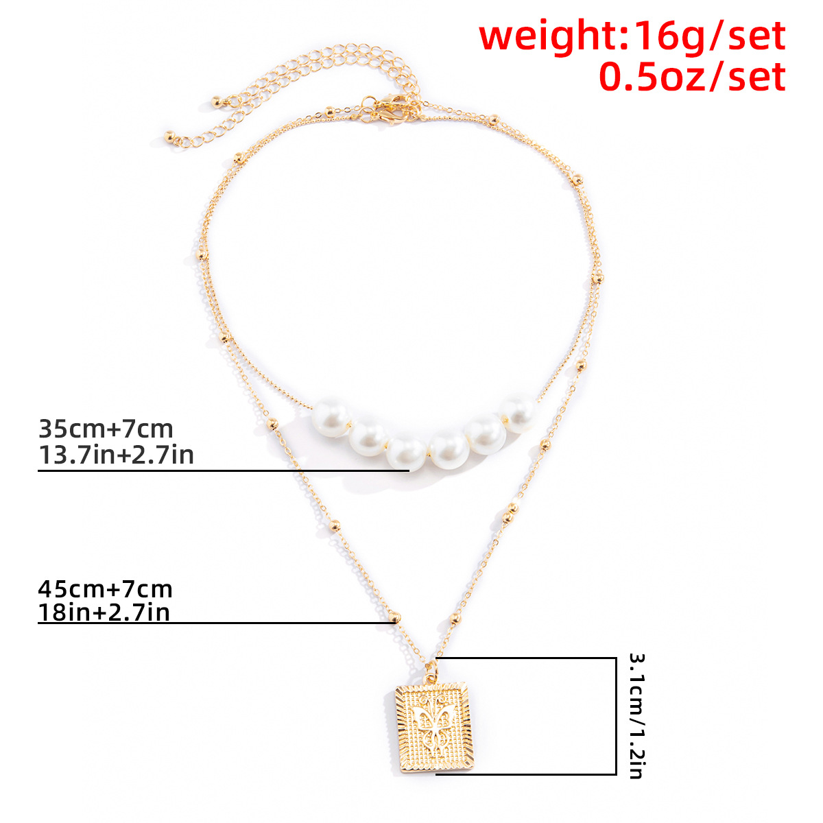 法式复古仿珍珠几何方牌项链 简约人像蝴蝶方牌项饰 欧美跨境饰品