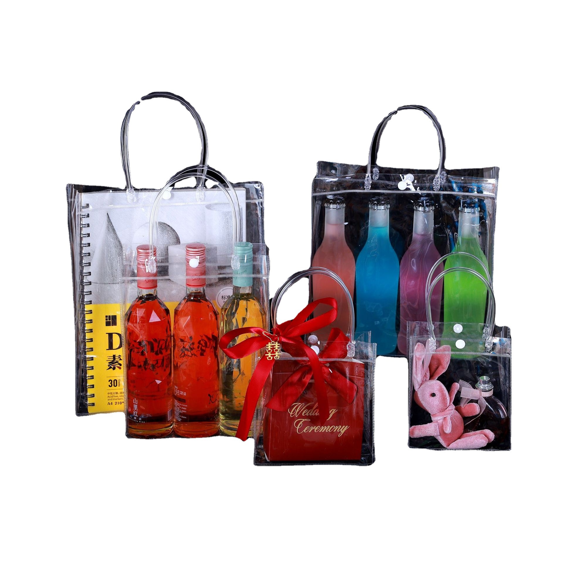 Spot PVC transparente bolso de mano con bolsa de regalo dulces de boda té con leche de boda compras pequeño embalaje de plástico al por mayor