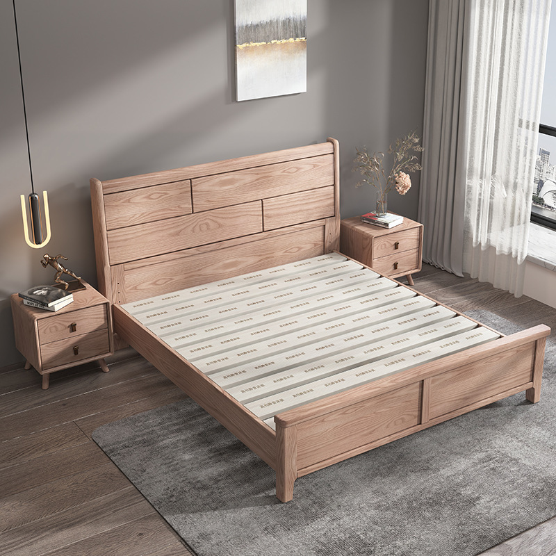 Cama minimalista moderna de madera maciza de estilo nórdico dormitorio cama doble cama de almacenamiento de madera de cera blanca con cajón cama de boda